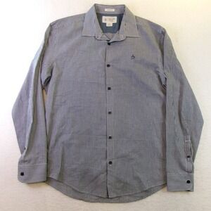 Original Penguin Mens‎ Large Button Down Shirt Navy Gingham Classic Fit OP4716